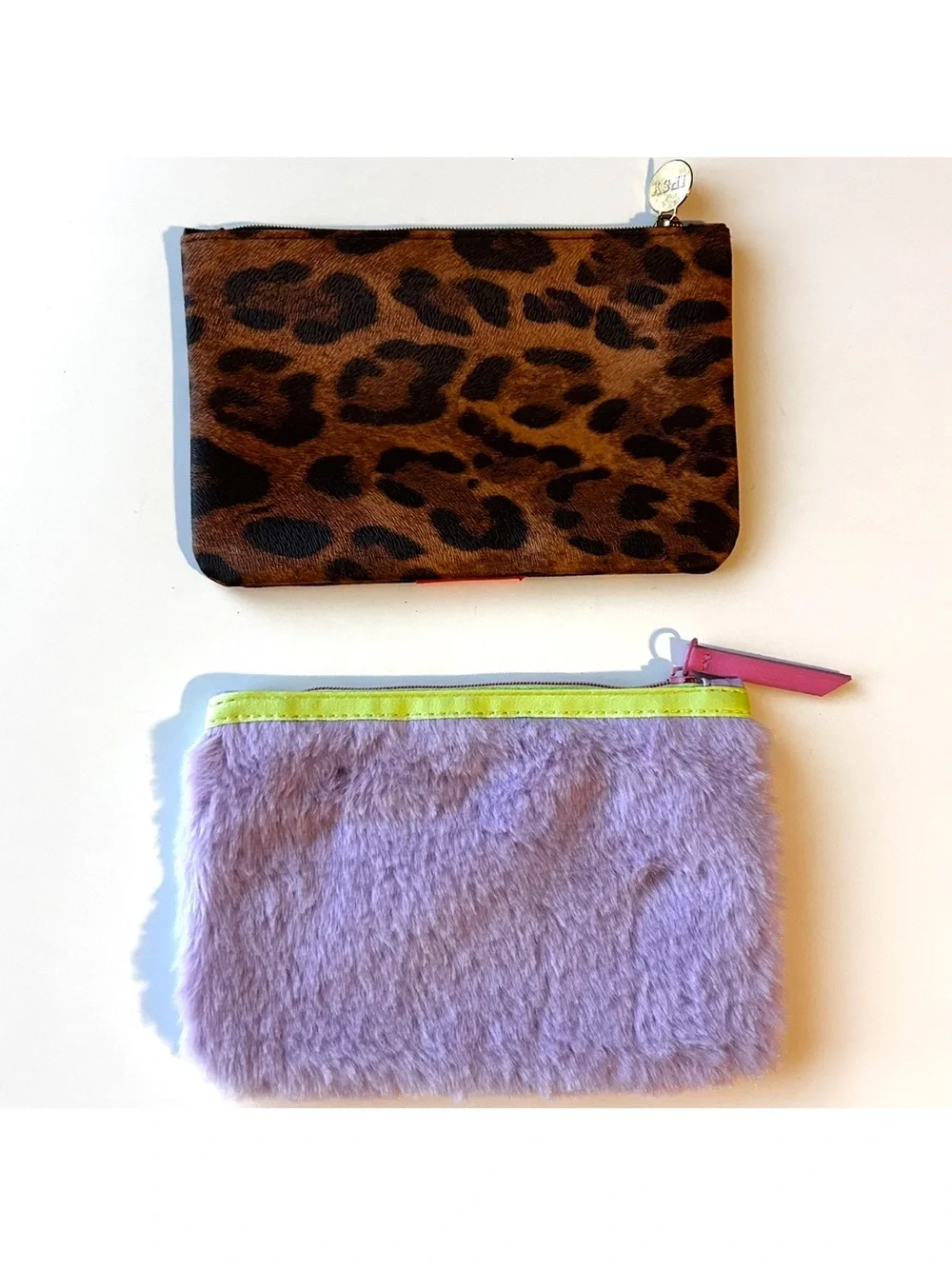 Set of 2 - Leopard Print and Purple Cosmetic Case Pouch